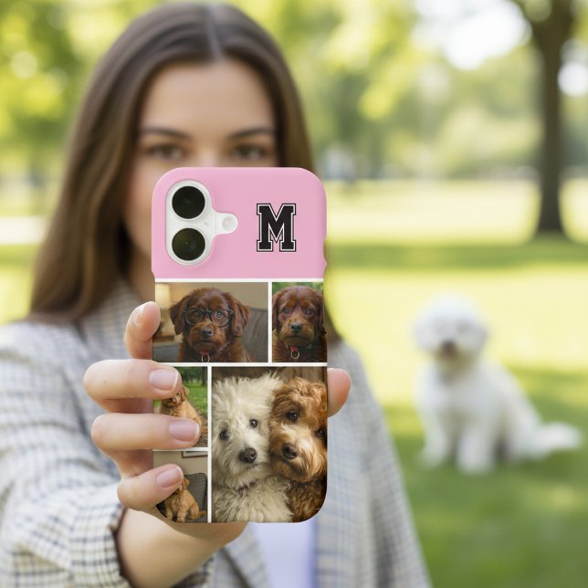 5 Photos and Personalized Monogram Custom Collage (5 Photos and Personalized Monogram Custom Collage iPhone Case by Ricaso. Pink make your own case)