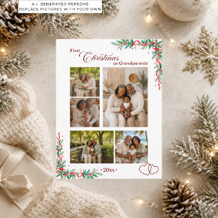 5 Photos Collage First Christmas as Grandparents  Postcard