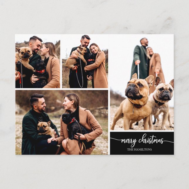 5 Photos Collage Stylish Merry Christmas Black Postcard (Front)