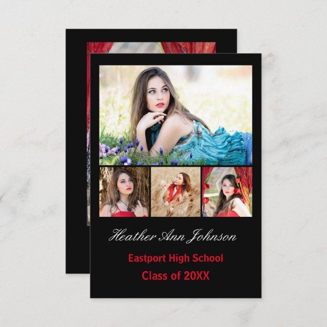 5 Photos Collage Vertical - 3x5 Grad Announcement (Front/Back)