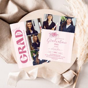 5 Photos Coquette Pink Bow Graduation Party Invitation
