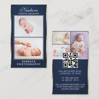 5 Photos Logo QR Code Newborn Baby Photographer  Business Card