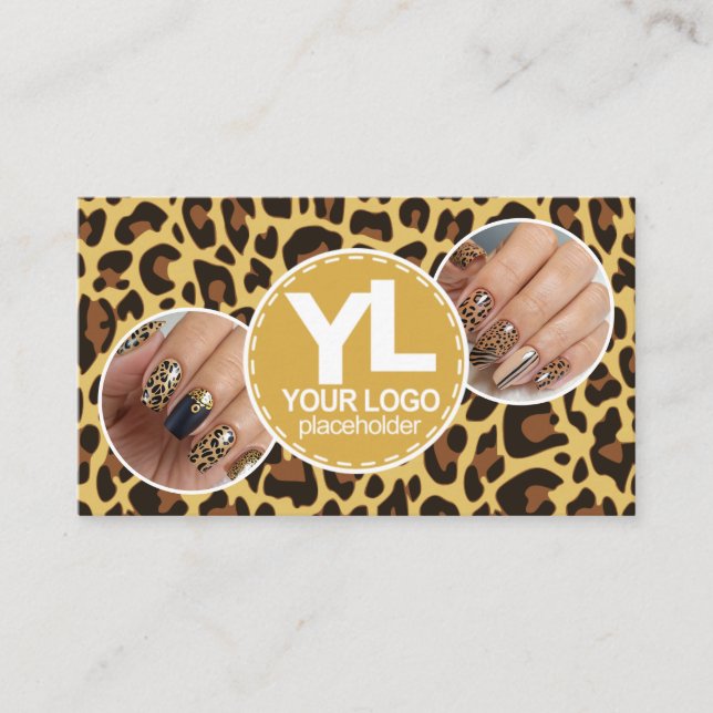 5 Photos Logo Template Leopard Print Rockabilly Business Card (Front)