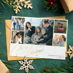 5 photos Merry Christmas elegant script collage Holiday Card<br><div class="desc">Elegant stylish Merry Christmas faux gold classic calligraphy script five family photos simple white holiday card with your custom personalised text on both sides. PLEASE NOTE that the background colour is editable. You can change it after selecting CUSTOMIZE option down below the PERSONALIZE IT menu. If you don't feel at...</div>