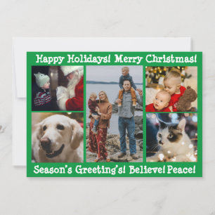 5 Photos Merry Christmas Happy Holidays Modern Holiday Card