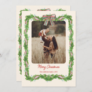 5 photos plaid bow rustic Christmas Photo Holiday Card