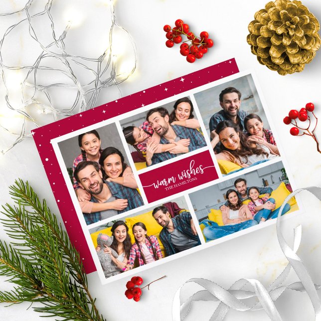 5 Photos Warm Wishes Simple Cute Collage Christmas Invitation (Creator Uploaded)