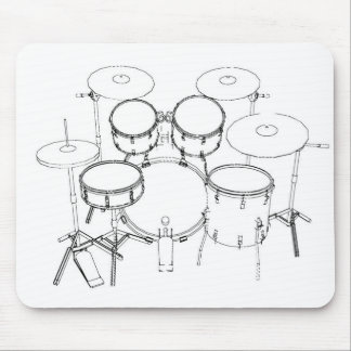 5 Piece Drum Kit: Black & White Drawing: Mouse Pad