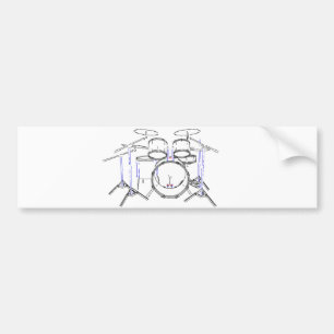 5 Piece Drum Kit: Marker Drawing: Bumper Sticker