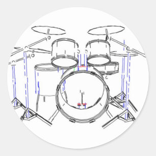 5 Piece Drum Kit: Marker Drawing: Classic Round Sticker