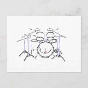 5 Piece Drum Kit: Marker Drawing: Postcard