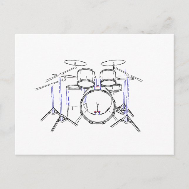 5 Piece Drum Kit: Marker Drawing: Postcard (Front)