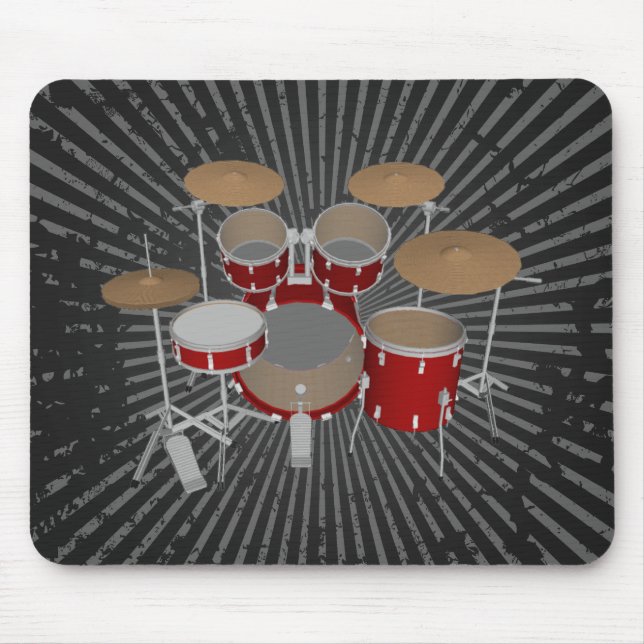 5 Piece Drum Set - Red Drums - Mousepad (Front)