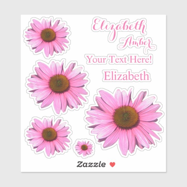 5 Pink Cone Flowers, Names & Your Text (Sheet)
