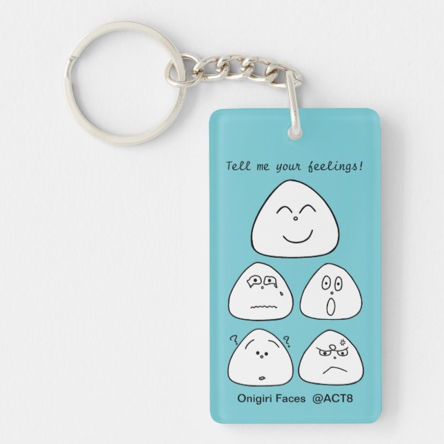 5 portable onigiri faces (both sides: blue green) key ring (Front)