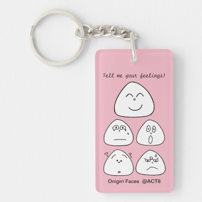 5 portable onigiri faces (both sides: blue pink) key ring (Front)