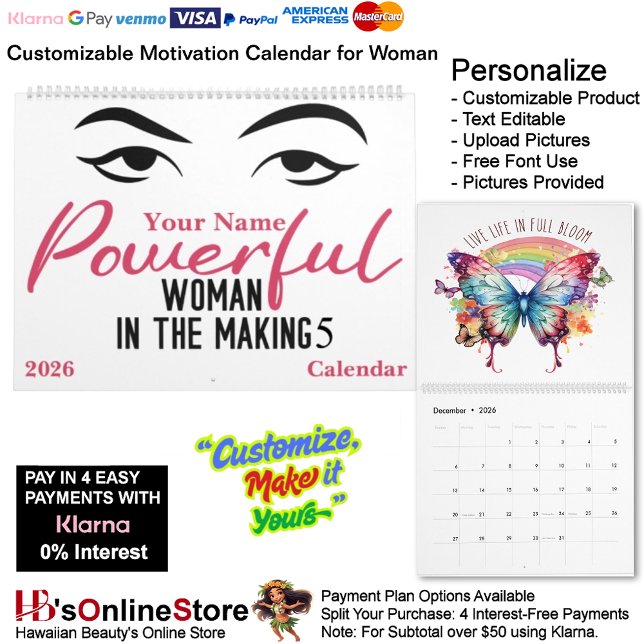 5 Powerful Woman in The Making Motivation Goals  Calendar (5 Butterfly Powerful Woman in The Making Motivation Goals Calendar.)
