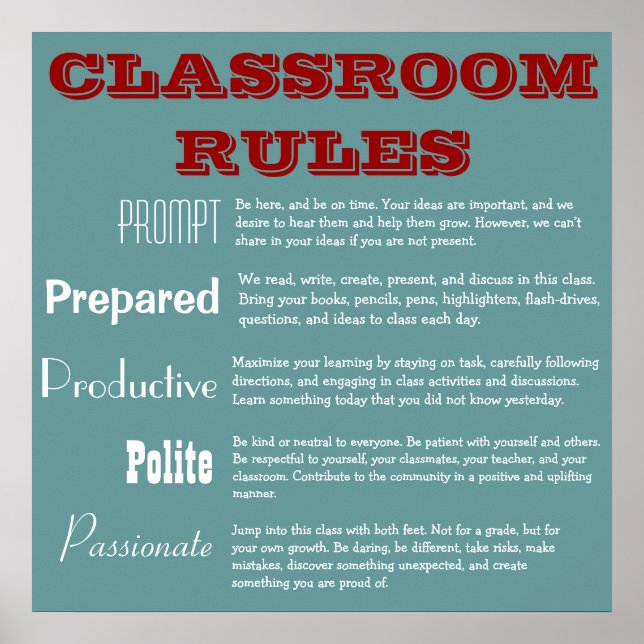 5 P's Classroom Rules Poster (Front)