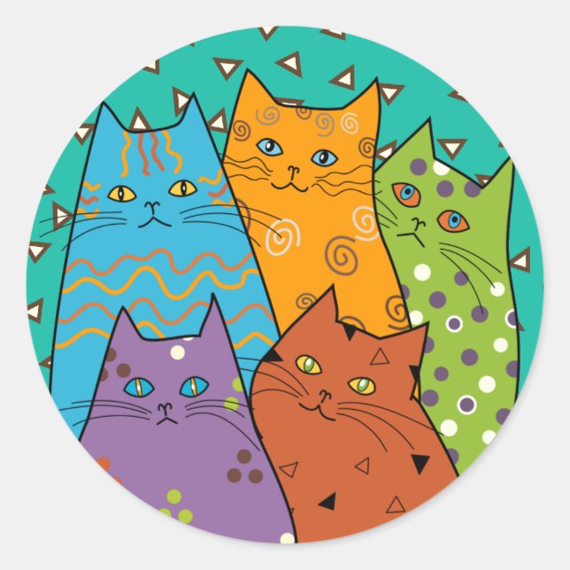 5 Retro Funny Cats Stickers (Front)