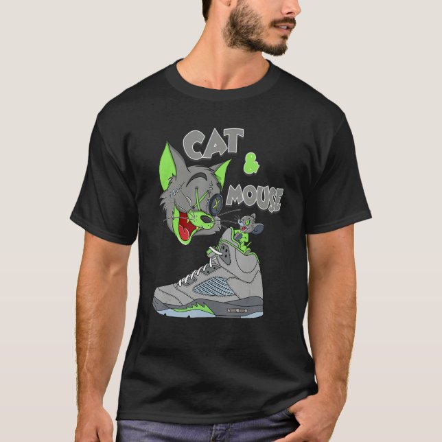 5 Retro Green Bean Matching Cat And Mouse Green Be T-Shirt (Front)