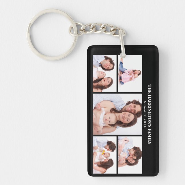 5 Sections Custom Photo Simple Elegant Black Frame Key Ring (Front)