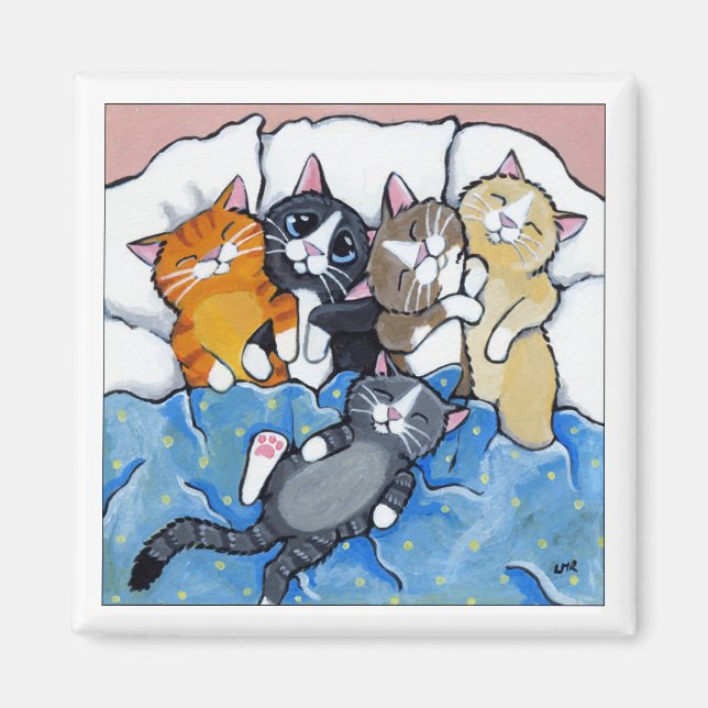 5 Sleepy Kittens - Cat Art Magnet (Front)