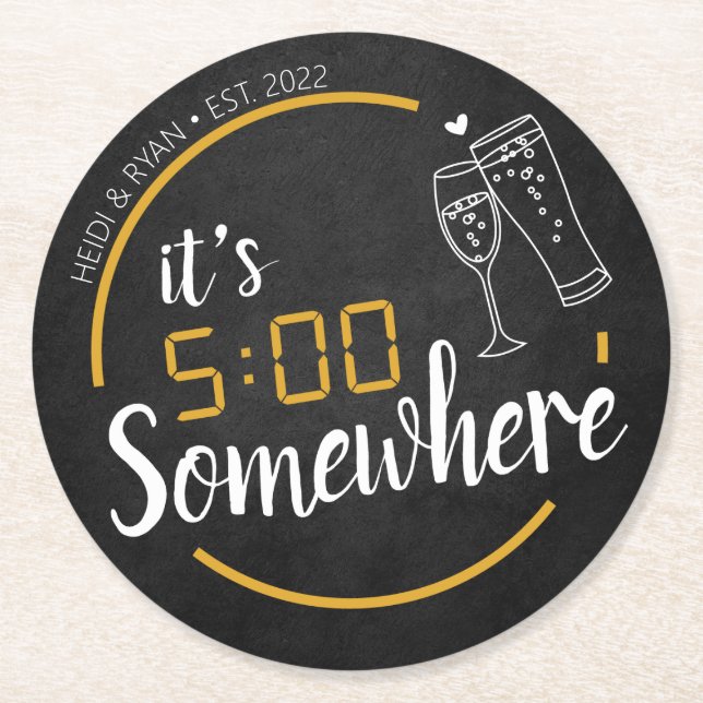 5 Somewhere Wedding Shower Drink Coaster Favour (Front)