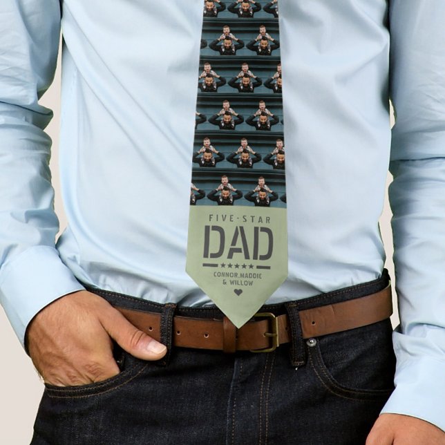 5 STAR DAD Modern Cool 2 Photo Father's Day Tie (Creator Uploaded)