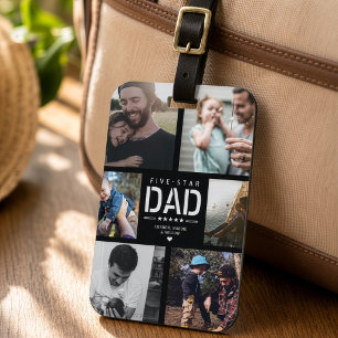 5 STAR DAD Modern Cool Photo Collage Father's Day Luggage Tag