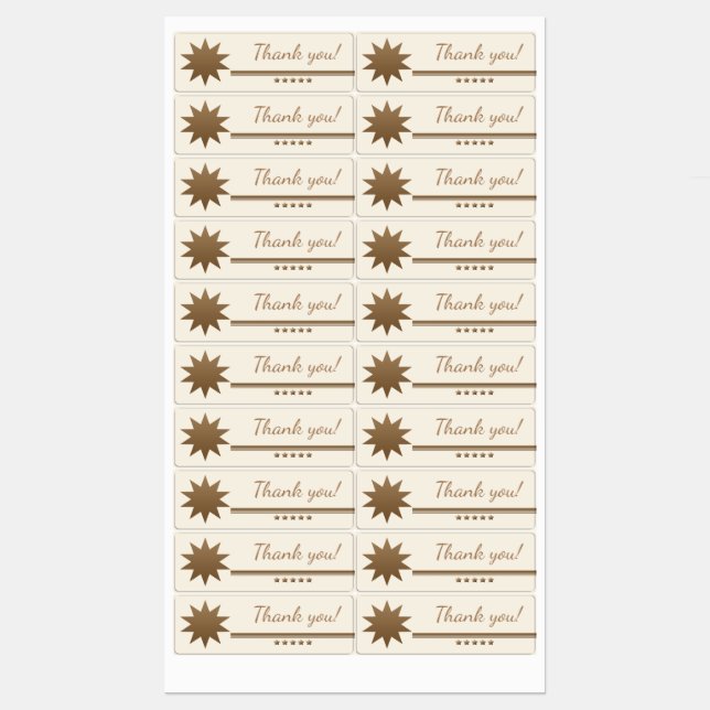 5 Star Gold Text Cream Thank You Waterproof Labels (Sheet)