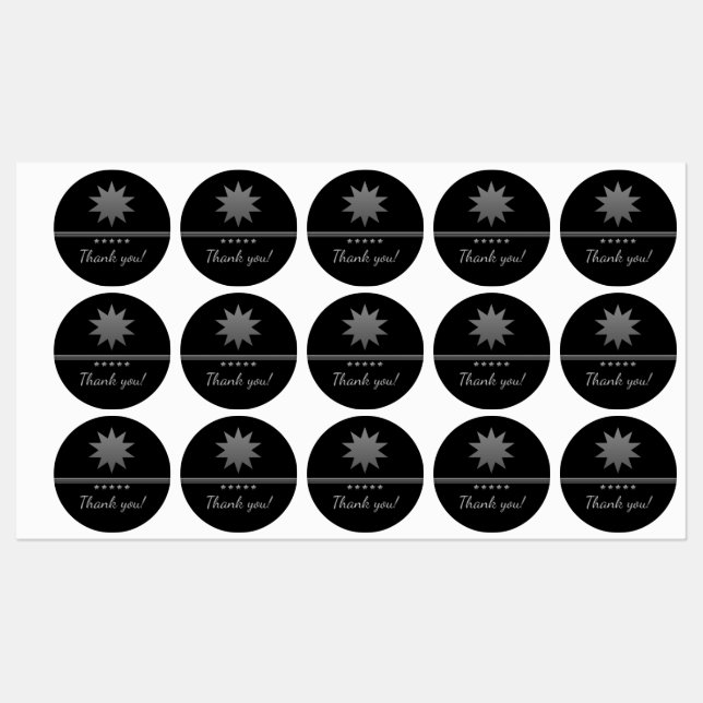 5 Star Silver Text Black Professional Labels (Sheet)
