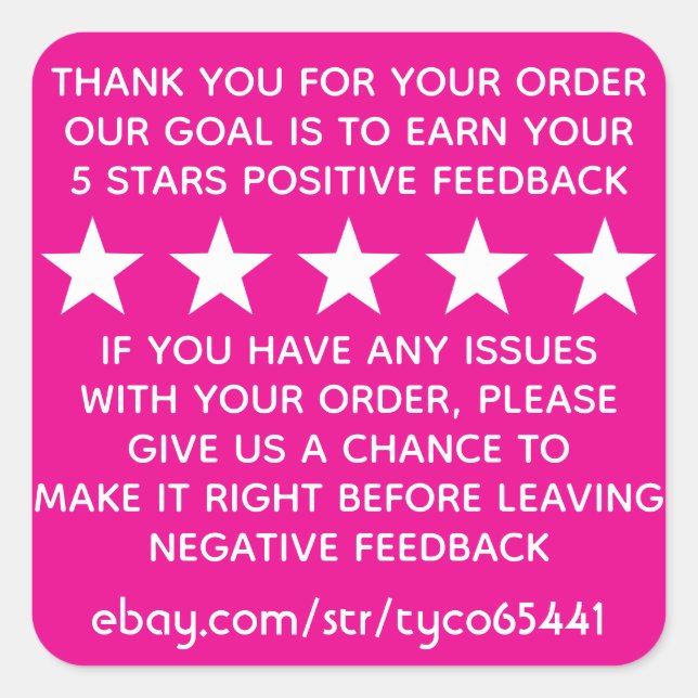 5 Stars Thank You Square Sticker (Front)