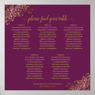 5 Table Cassis Purple & Gold Wedding Seating Chart