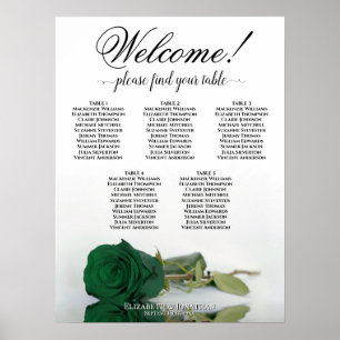 5 Table Emerald Green Rose Wedding Seating Chart