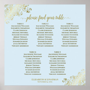 5 Table Wedding Seating Chart Powder Blue & Gold