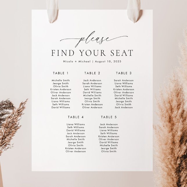 5 Tables Please Find Your Seat Seating Chart (Creator Uploaded)