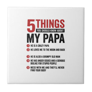 5 Things About My Papa Funny Vintage Shirt Design_ Ceramic Tile