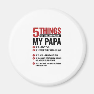5 Things About My Papa Funny Vintage Shirt Design_ Magnet
