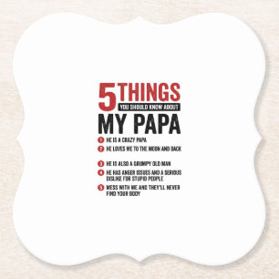 5 Things About My Papa Funny Vintage Shirt Design_ Paper Coaster