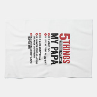 5 Things About My Papa Funny Vintage Shirt Design_ Tea Towel