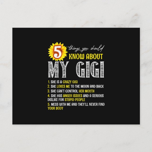 5 Things You Should Know About My Gigi Sunflower Invitation Postcard (Front)