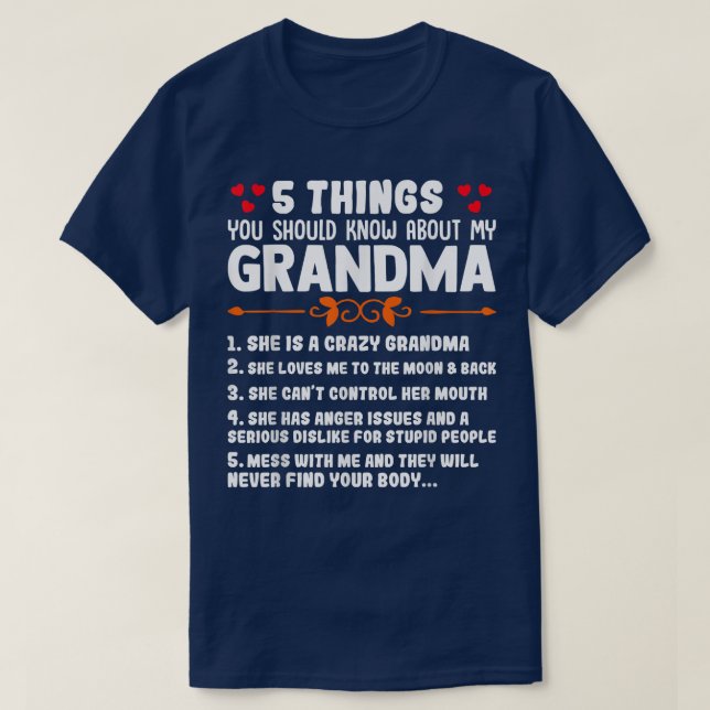 5 Things You Should Know About My Grandma Funny Sa T-Shirt (Design Front)