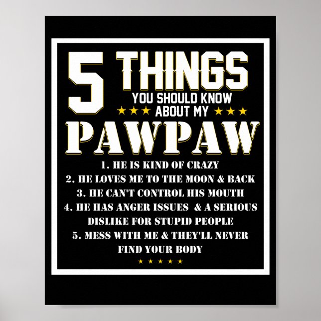 5 Things You SHould Know About My Grandpa Pawpaw Poster (Front)