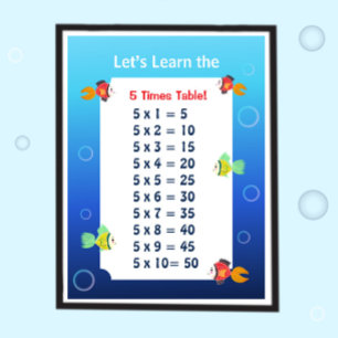 5 Times Table Poster for Kids Ocean Math