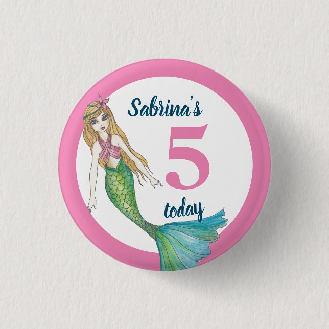 5 Today Beautiful Mermaid with Blonde Hair Button (Front)