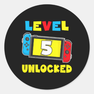 5 Unlocked 5th Birthday Shirt Video Game 5 Year Ol Classic Round Sticker