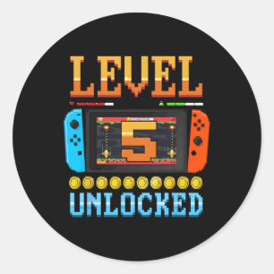 5 Unlocked 5th Birthday Shirt Video Game 5 Year Ol Classic Round Sticker