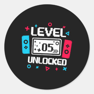 5 Unlocked Gamer - 5th Birthday Gift Video Game Lo Classic Round Sticker
