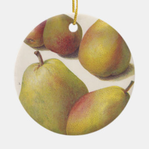 5 vintage pears illustrated ceramic ornament