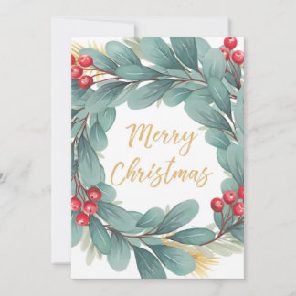 5"x7" Christmas card with wreath illustration